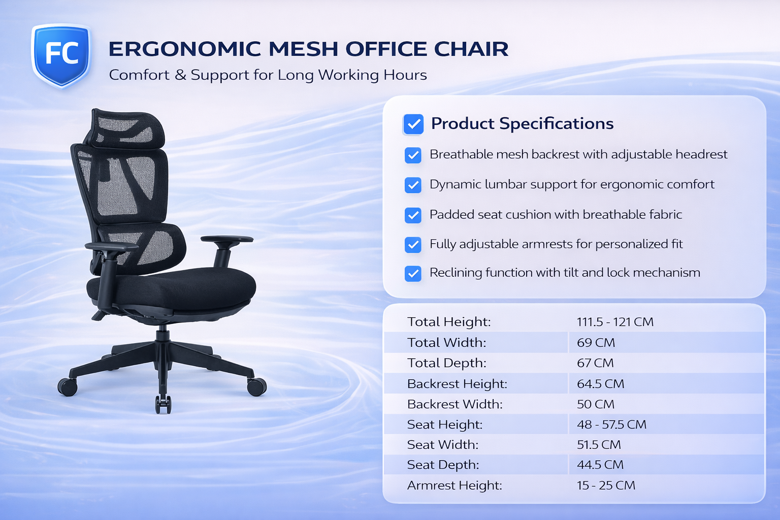 Luca High Back Task Chair with Headrest-Grey frame– by FC