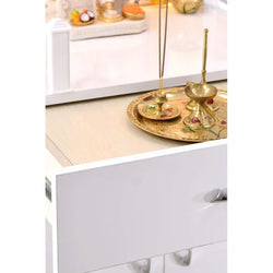 F C Wooden Pooja Mandir With Storage And Lighting White Glossy