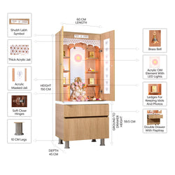 F C Natural Teak Finish Mandir with doors 5' x 2'