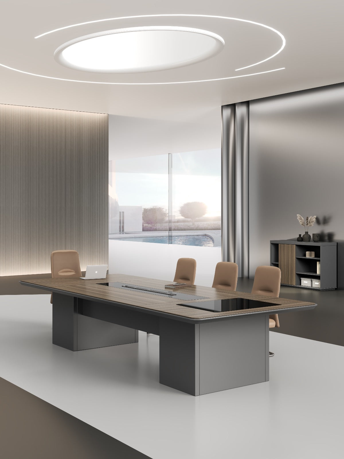 Professor Conference Table 3.6m – Wooden Grain Finish with Cable Management