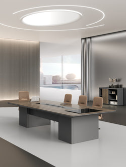 Professor Conference Table 3.6m – Wooden Grain Finish with Cable Management
