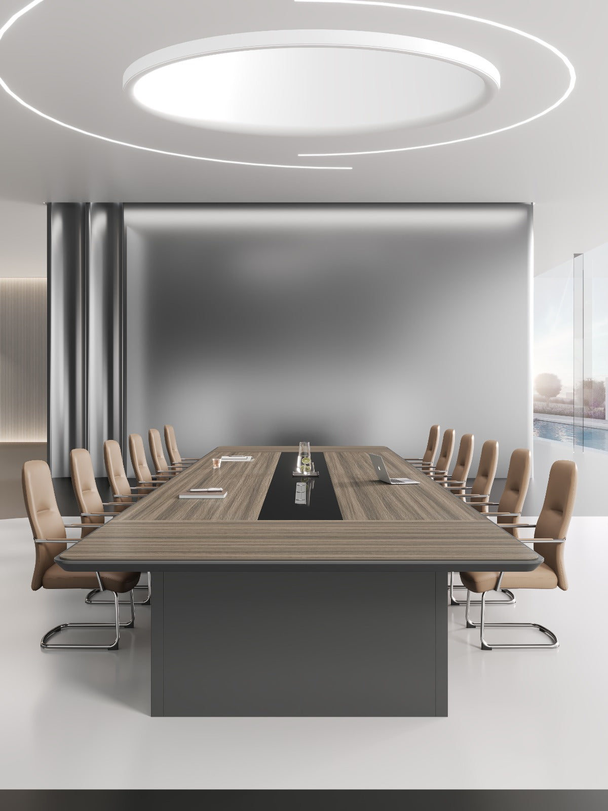 Professor Conference Table 3.6m – Wooden Grain Finish with Cable Management