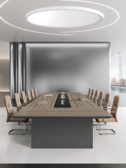 Professor Conference Table 3.6m – Wooden Grain Finish with Cable Management