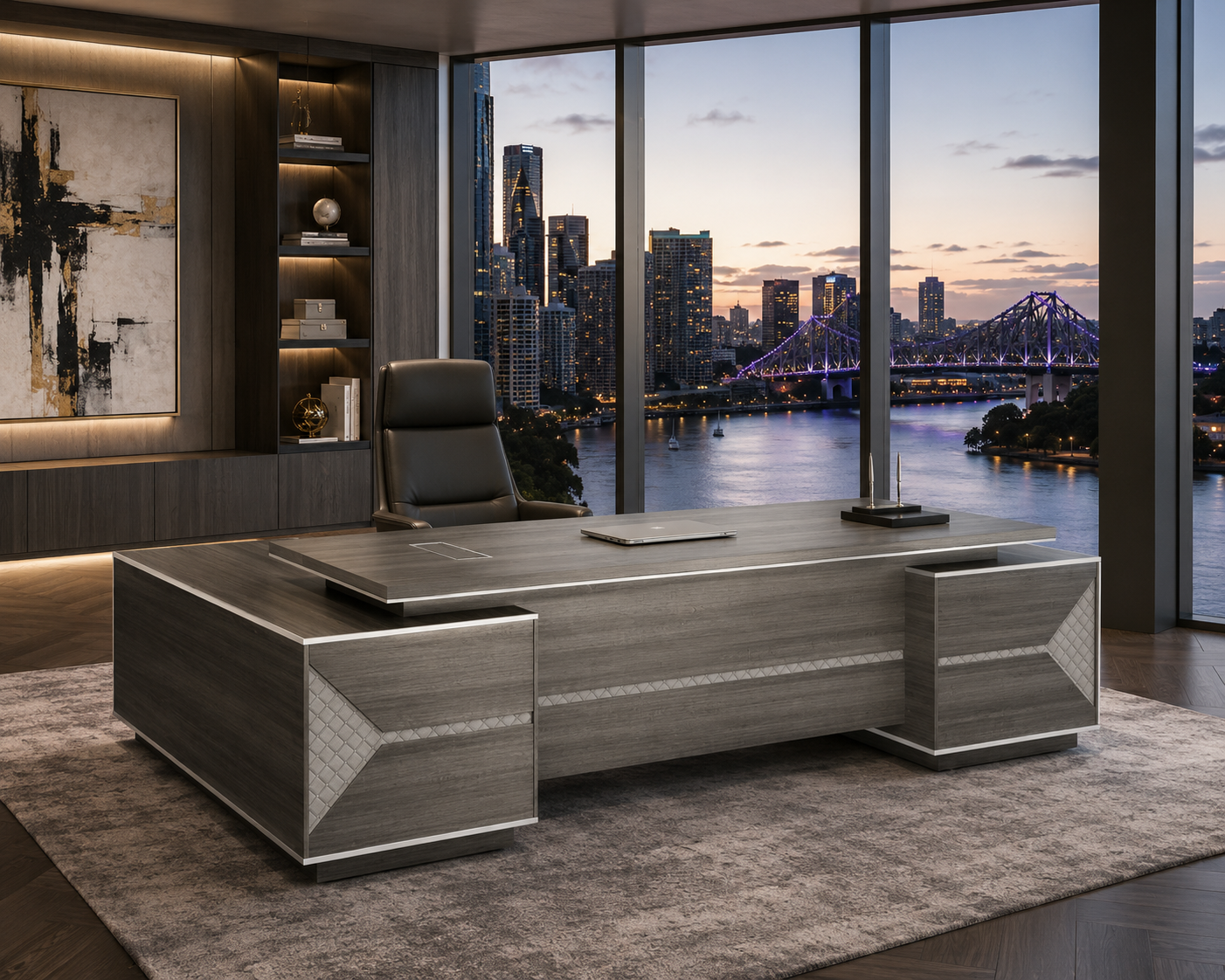 Nexus Grandmaster Executive Desk 2.8m -Dark Teak & Grey