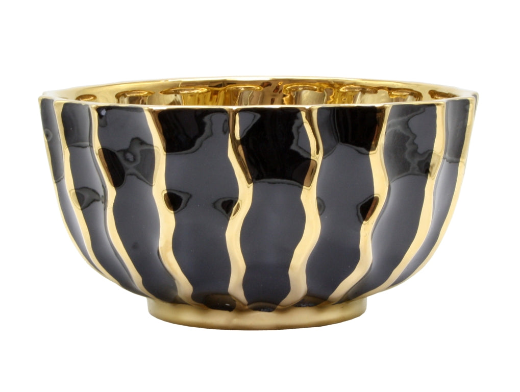 Pinstripe Black N Gold Pot 25x16cm