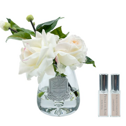 Cote Noire Tea Rose Bouquet - Clear Tear Drop Glass - Pink Blush - TR02