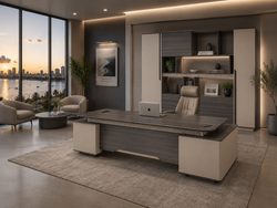 Phantom Grand Executive Desk 2.4m – Ebony & Elegance Grey With LED Panel
