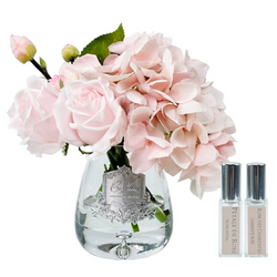 Cote Noire Tea Rose & Hydrangea Bouquet Clear Tear Drop Glass - Pink - TRH03