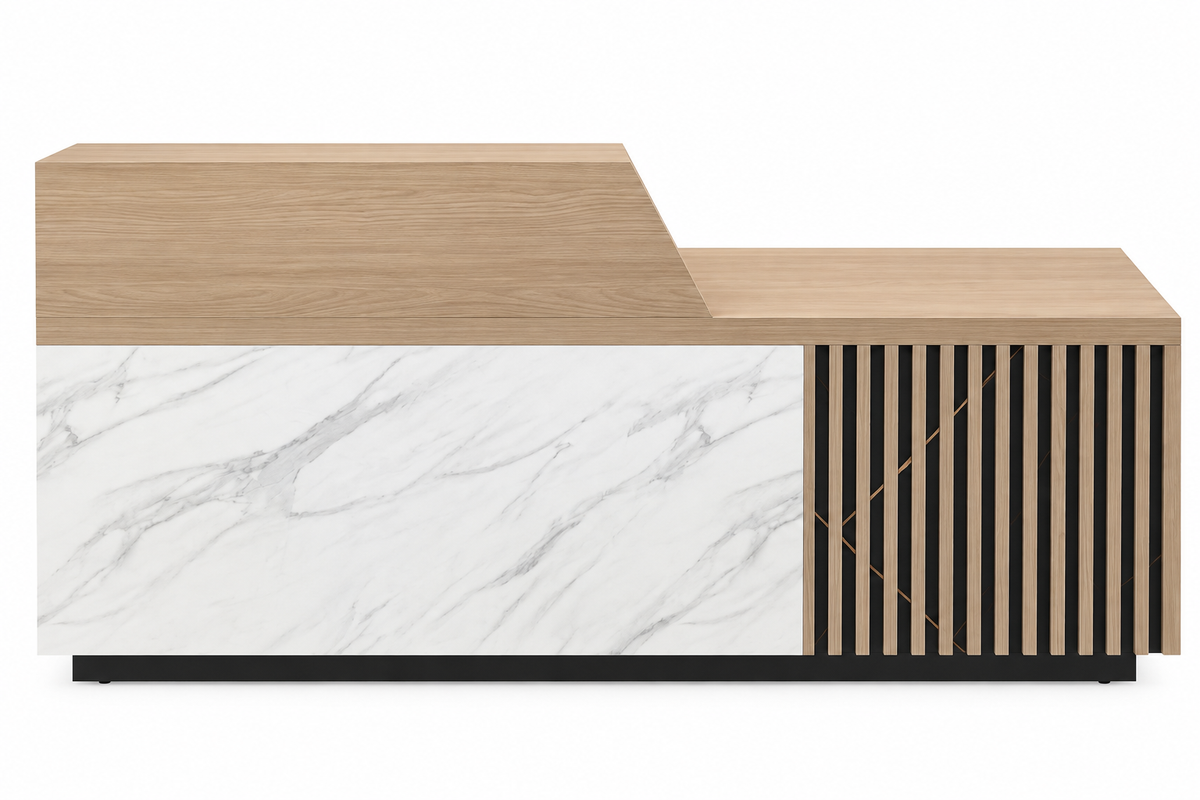 Fairmont Reception Counter 2.4m Left Hand – Wooden Grain Finish