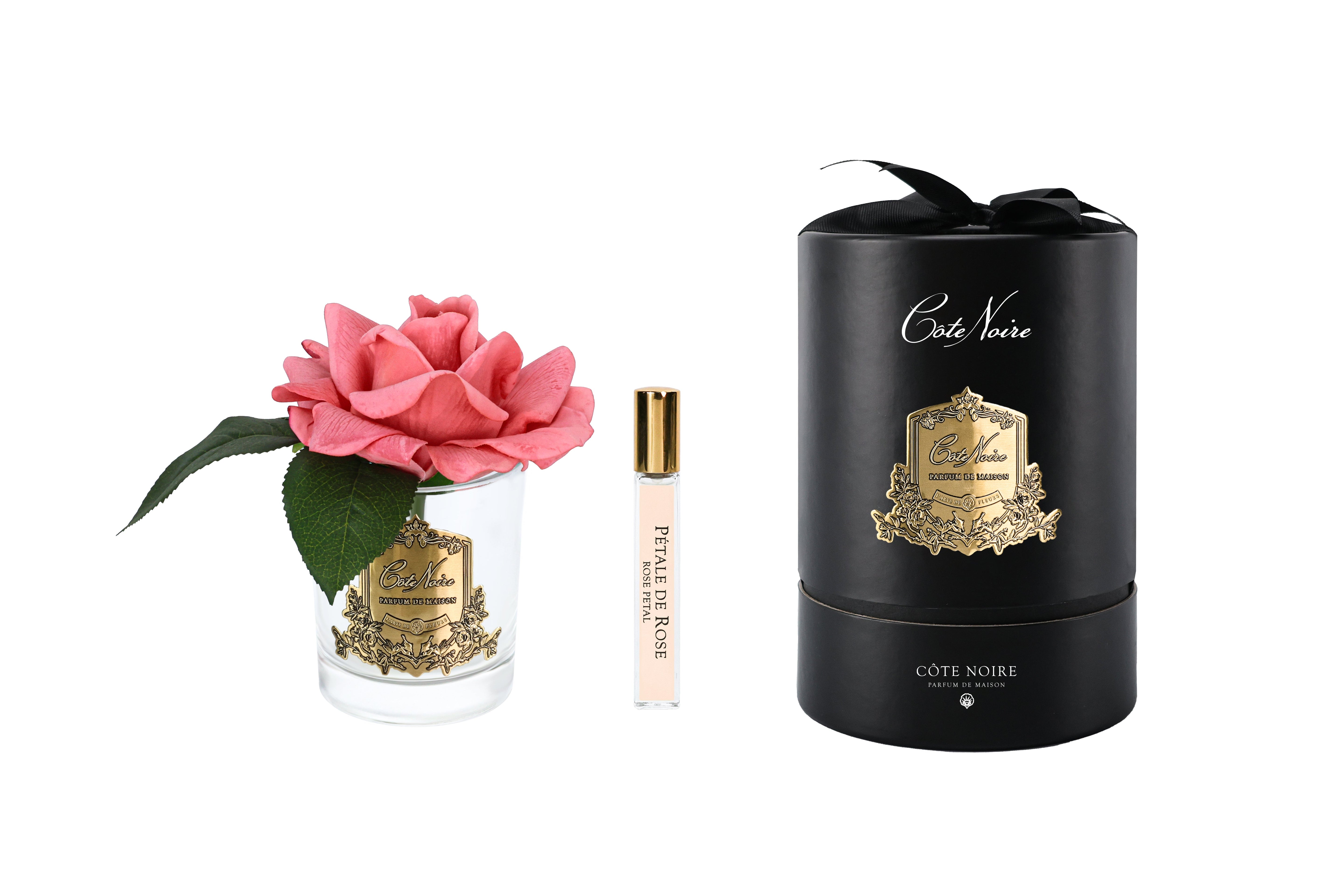 New Single Rose - Clear Glass - Peach - Gold/Black Box - RMR05