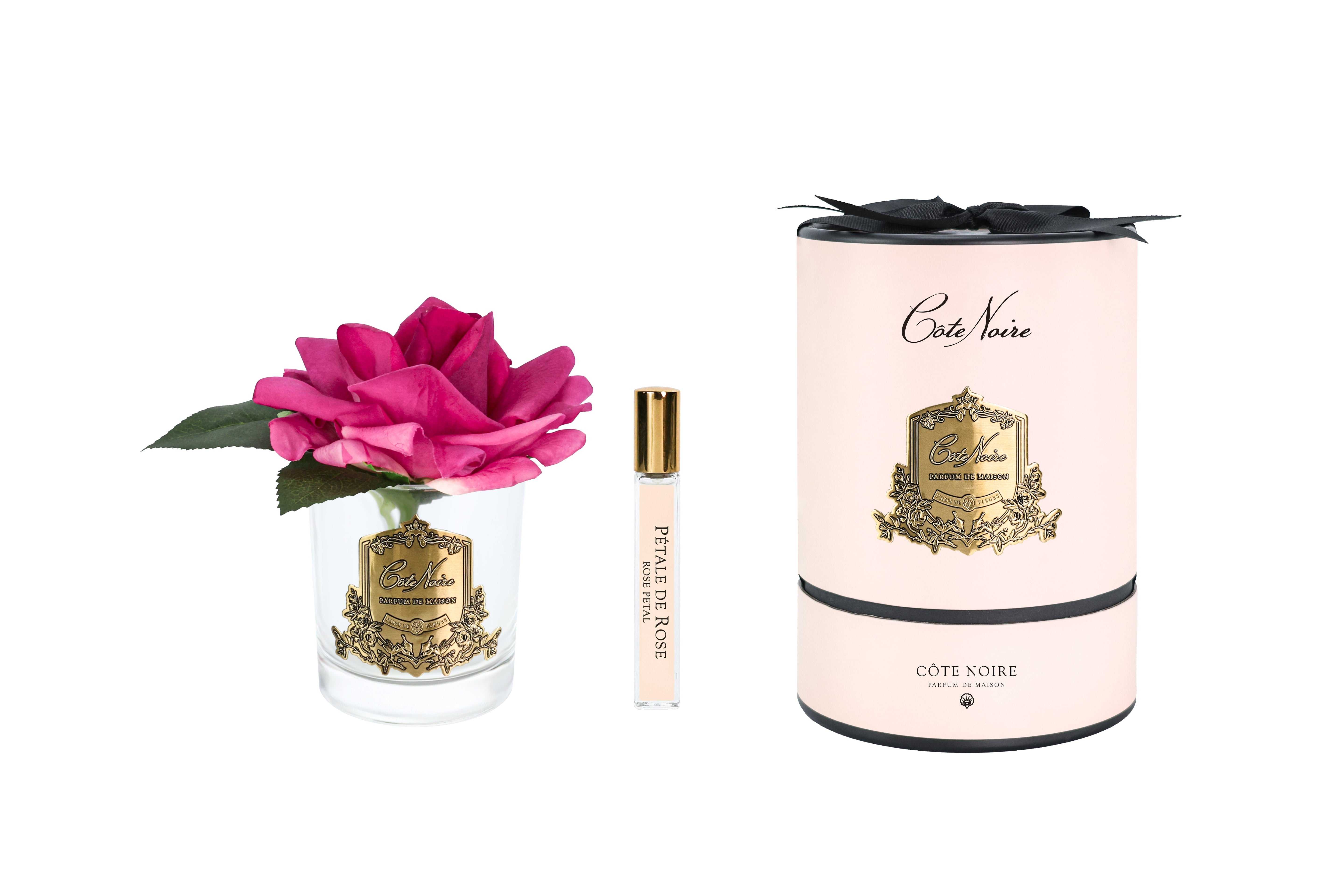 New Single Rose - Clear Glass - Magenta - Gold/Pink Box - RMR07