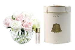 Cote Noire Luxury Round 13 Rose Buds Bouquet - French Pink, Green & White - RRB13