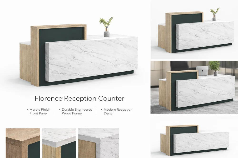 Saffron Reception Counter 2.4m Left Hand– Wooden Grain Finish