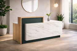 Saffron Reception Counter 2.4m Right Hand– Wooden Grain Finish