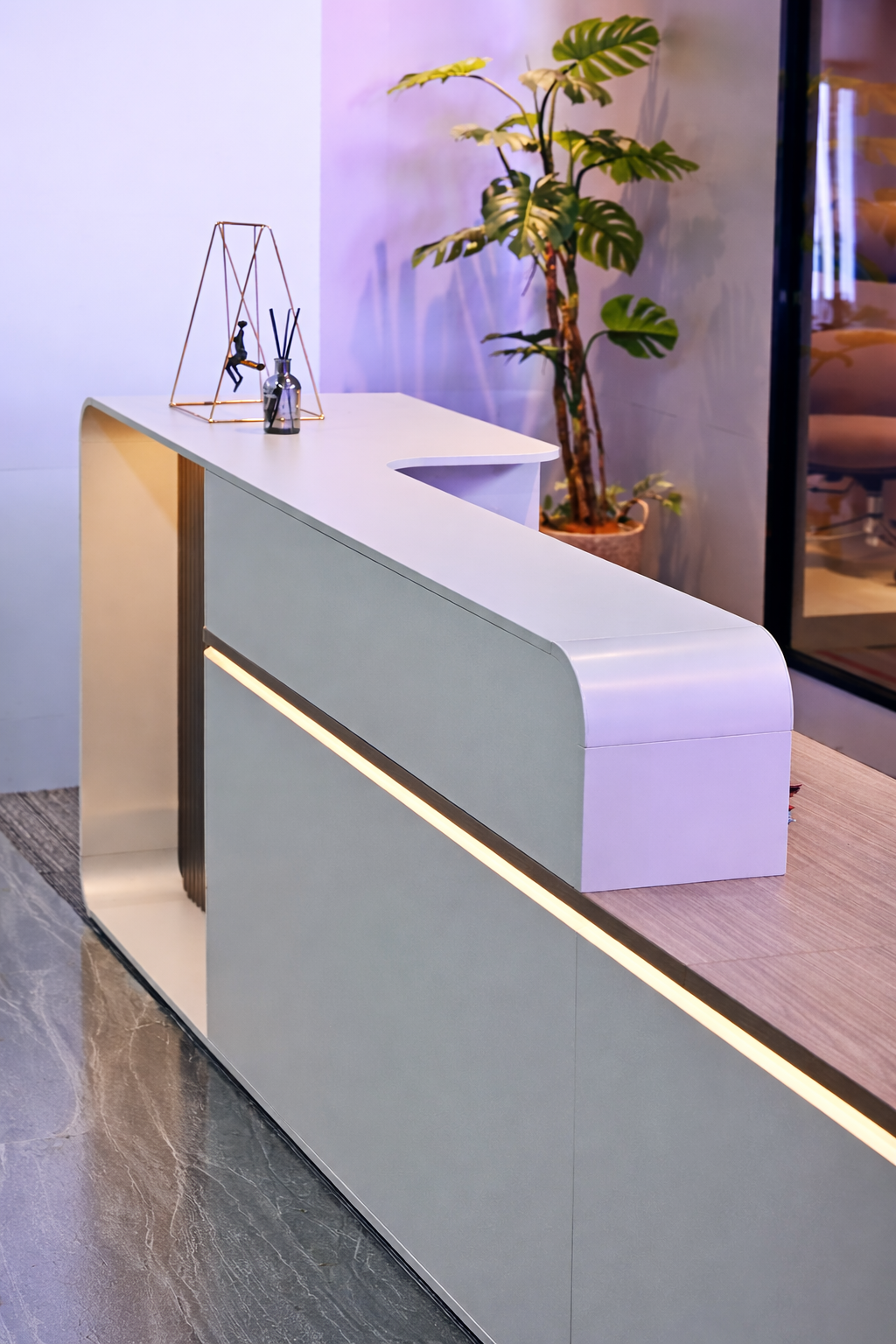 Leonard Reception Desk Left Return 2.4m -Golden Oak & Grey