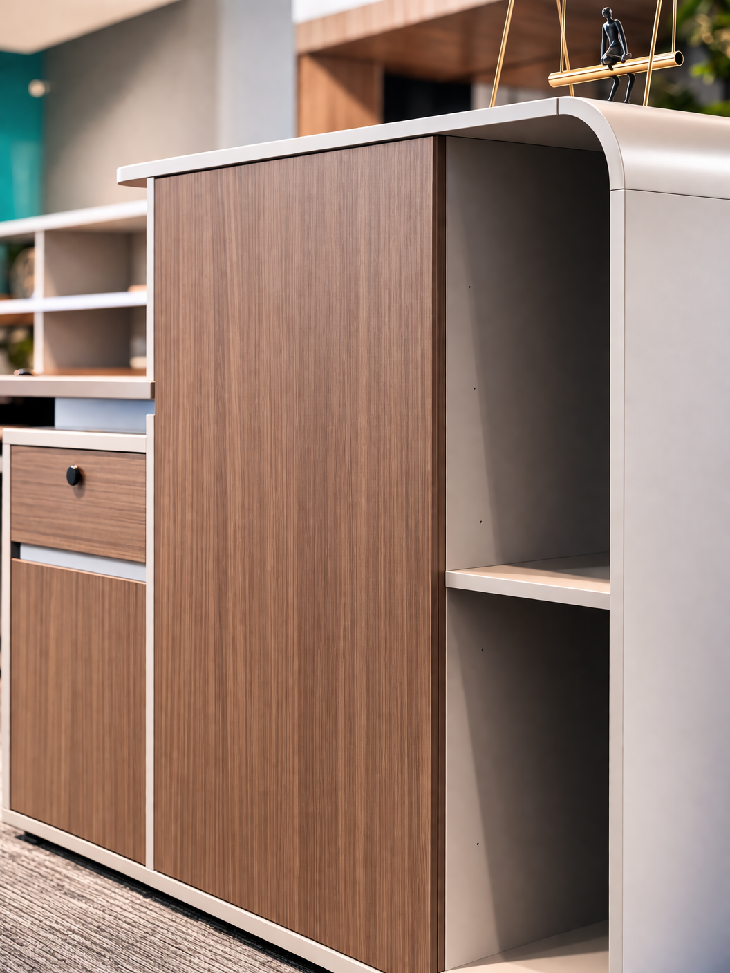 Leonard Reception Desk Left Return 2.4m -Golden Oak & Grey