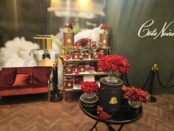 Cote Noire-Luxury Centrepiece - 37 Rose Buds in Burgundy & Gold badge
