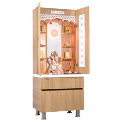 F C Natural Teak Finish Mandir with doors 5' x 2'
