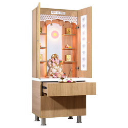 F C Natural Teak Finish Mandir with doors 5' x 2'