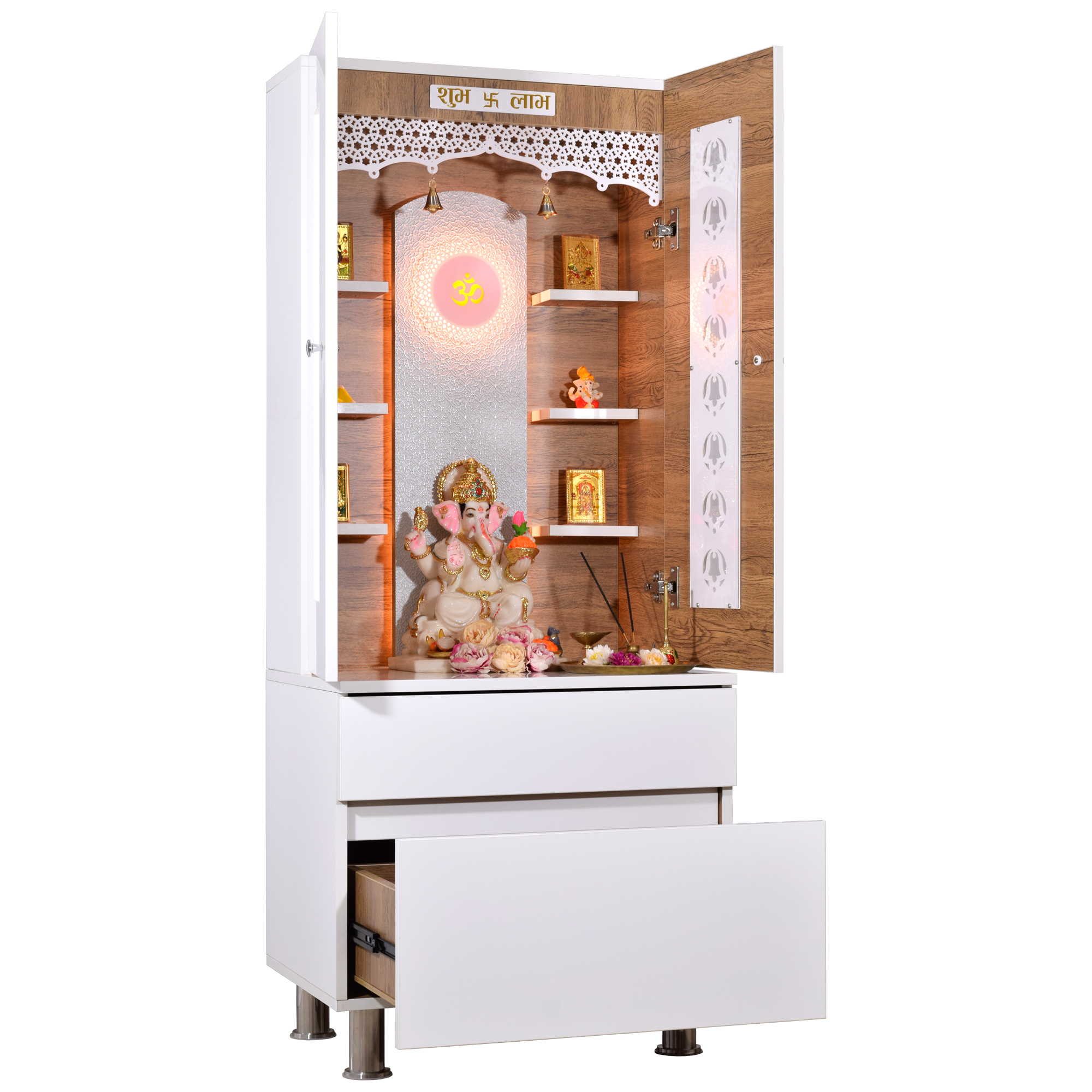 F C Wooden Mandir with doors 5' x 2'