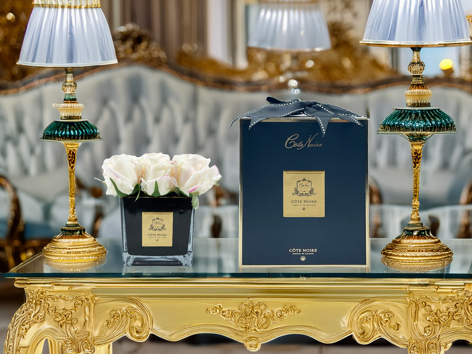 Cote Noire Couture Square 9 Rose Buds  - Square Black Vase - Gold & Pink Blush - SVB902