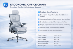 Starship High Back Ergonomic Mesh Chair Grey-by FC