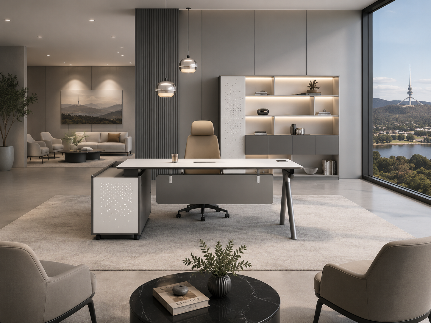 Sterling Executive Office Desk 2M Left Return -Frost White & Dark Grey