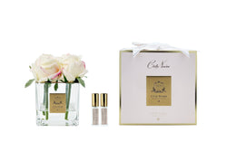 ** LIMITED ** Cote Noire Couture 4 Rose Buds - Square Clear Vase - Gold & Pink Blush - SVC402