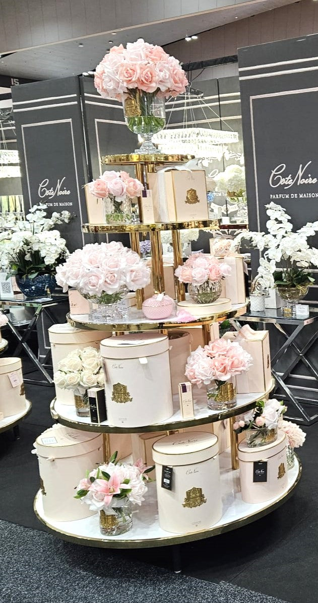 Cote Noire Luxury Centrepiece 37 Rose Bud Bouquet - Mixed Pink with Gold Badge - CPRB14