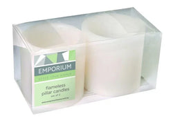 Emporium Small Pillar LED Candles 2pcs Set White 7.5x7.5x7.5cm