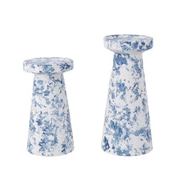Amalfi Provincial Watercolour Ceramic Candleholder White & Blue 14x14x24cm