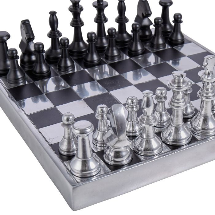 Society Home Corbin Chess Set Silver & Black 34x34x12cm