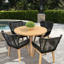 Marrakesh Outdoor 5-Piece Round Dining Set – Black/Charcoal with Eucalyptus Wood (W110 x D110 x H75 cm)