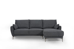 Kayla Fabric 2 Seater Sofa With Rhf Chaise-Grey W227 x D154 x H86(AH60/SH 45) Cm