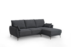 Kayla Fabric 2 Seater Sofa With Rhf Chaise-Grey W227 x D154 x H86(AH60/SH 45) Cm