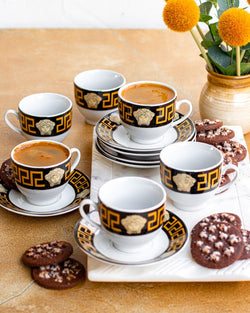 Medusa 12pc Tea Cup Black & Gold