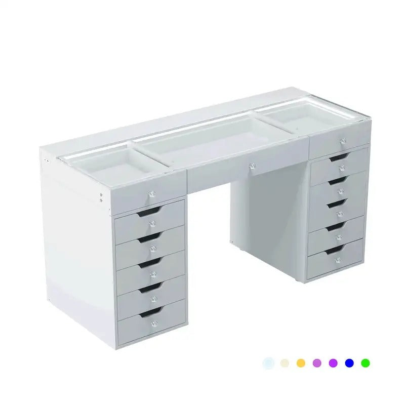 Eva-RGB Vanity Desk Pro - 13 Storage Drawers White