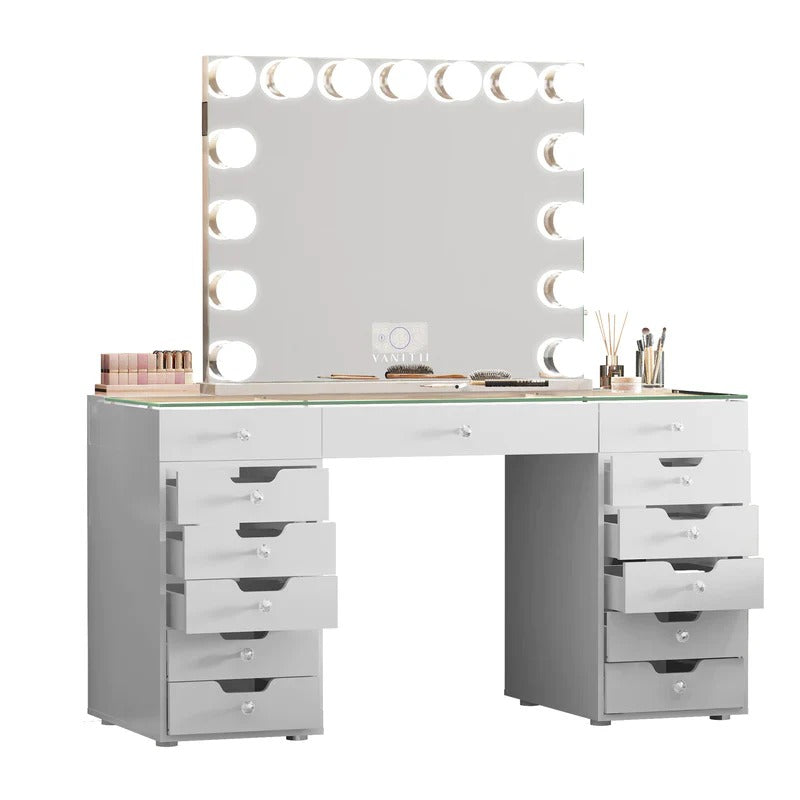 Eva-RGB Vanity Desk Pro - 13 Storage Drawers White