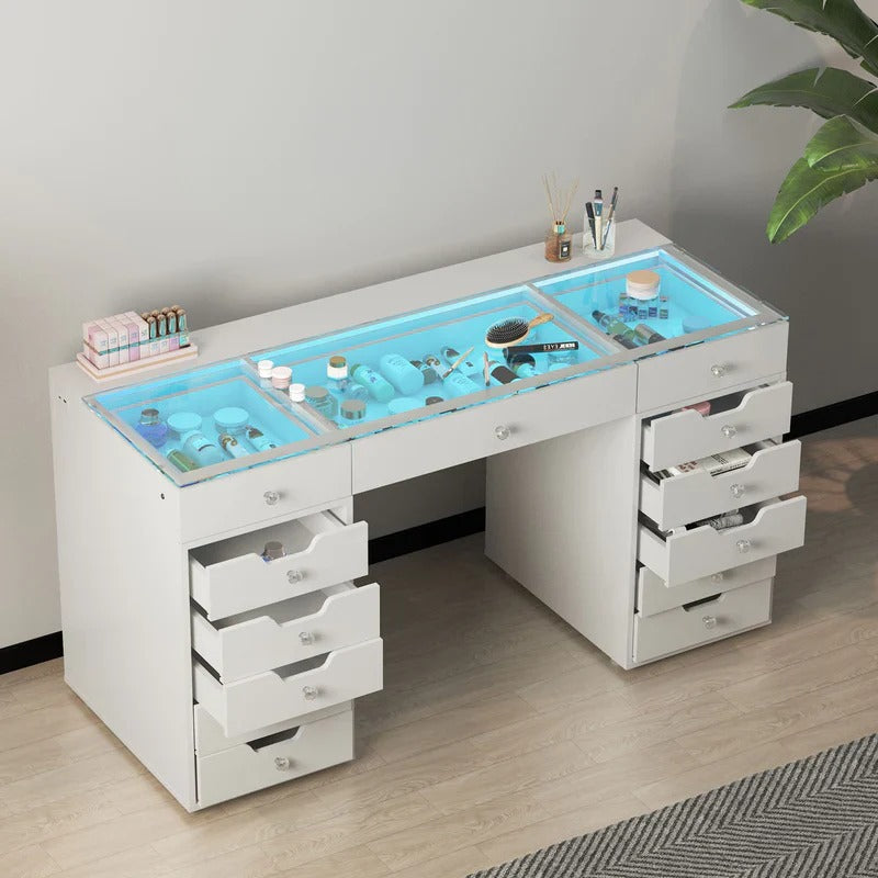 Eva-RGB Vanity Desk Pro - 13 Storage Drawers White