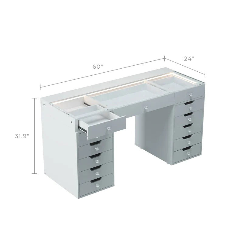 Eva-RGB Vanity Desk Pro - 13 Storage Drawers White