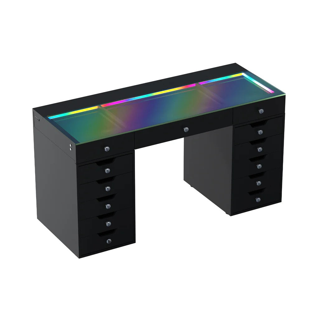 Eva-RGB Vanity Desk Pro - 13 Storage Drawers Black