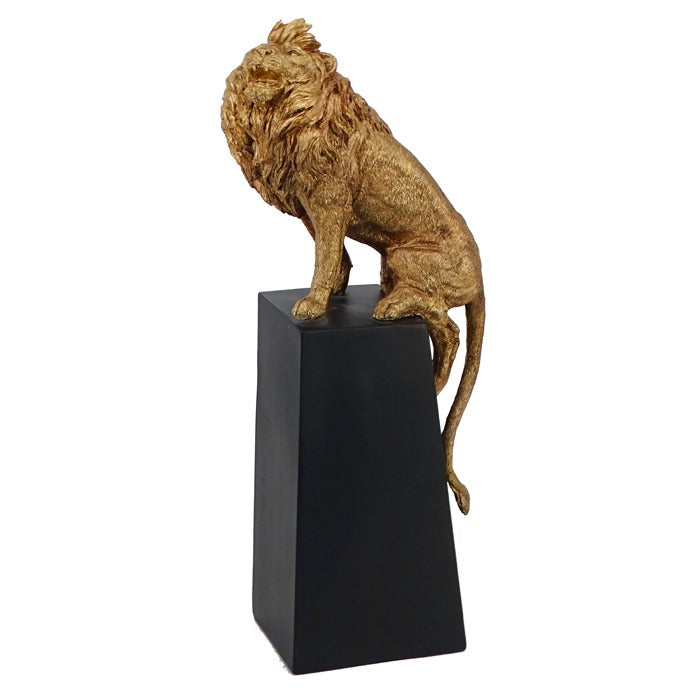 Zambia Resin Gold Lion On Perch W23X D10.5X H53cm