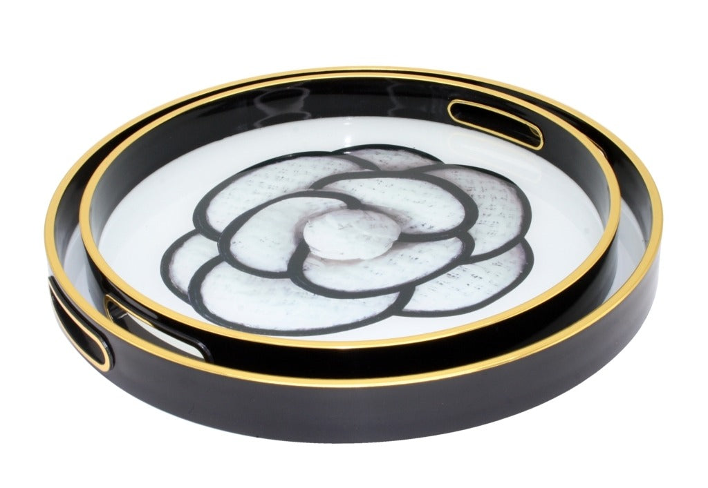 Tray-Camellia-Black(Set of 2) 40cm