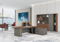 Imperium Executive Desk 2.4m -Brown Walnut & Grey