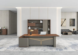 Imperium Executive Desk 2.4m -Brown Walnut & Grey