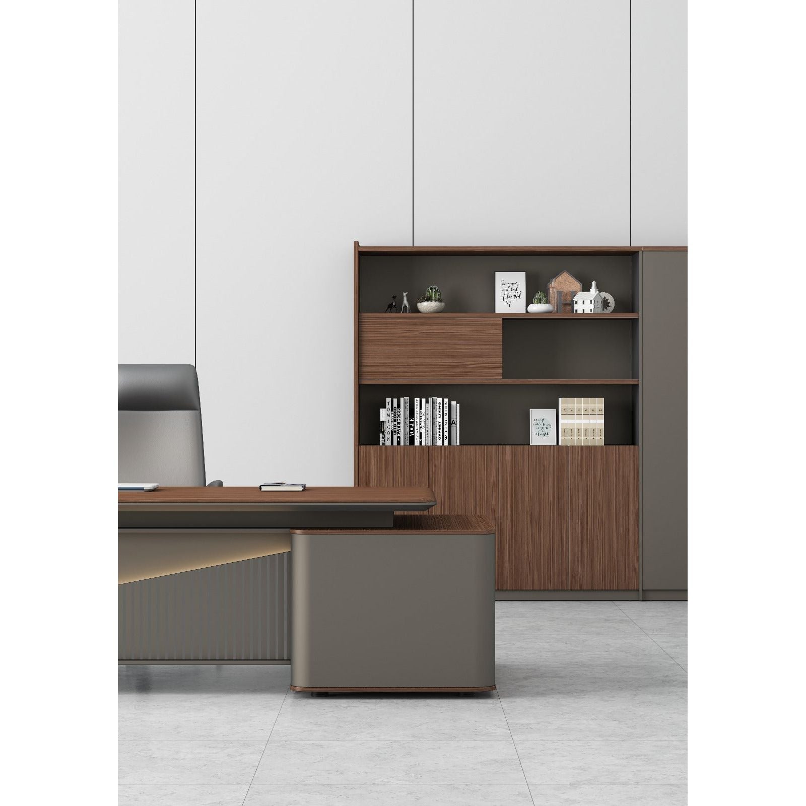 Monarch Executive Desk 2.8m -Brown Walnut & Grey