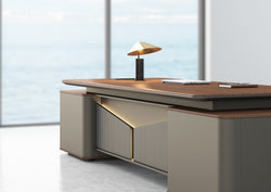 Monarch Executive Desk 2.8m -Brown Walnut & Grey