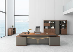 Monarch Executive Desk 2.8m -Brown Walnut & Grey
