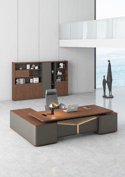 Monarch Executive Desk 2.8m -Brown Walnut & Grey