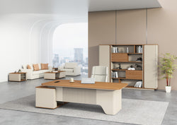 Ebony Executive Desk 2m -Golden Oak & Grey